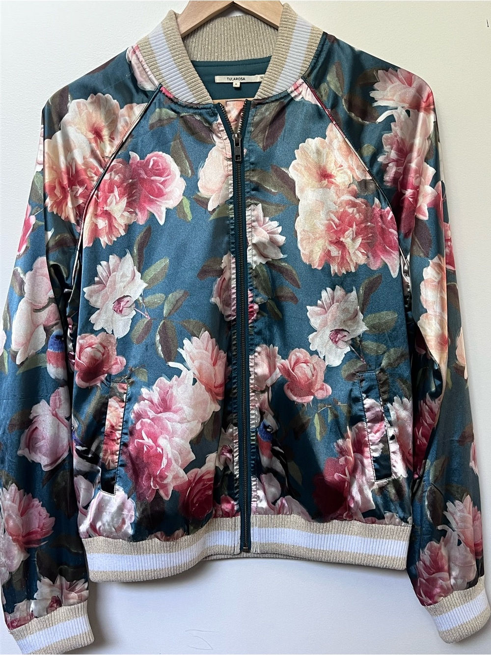 Tularosa x REVOLVE Emma Floral Satin Bomber Jacket S